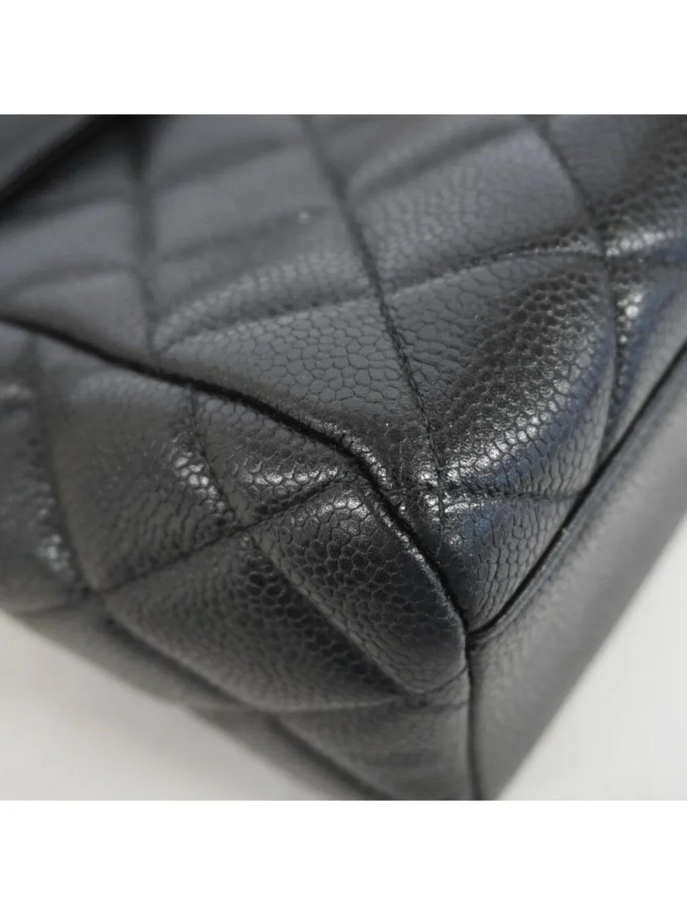 Chanel Shoulder Bag Quilted Caviar Leather Black Gold